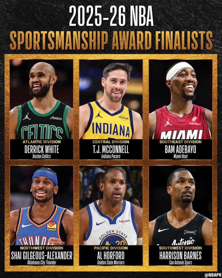 江南体育平台江南体育app-NBA官宣体育道德风尚奖候选：SGA&amp;阿德巴约&amp;麦康纳&amp;霍福德等共6人